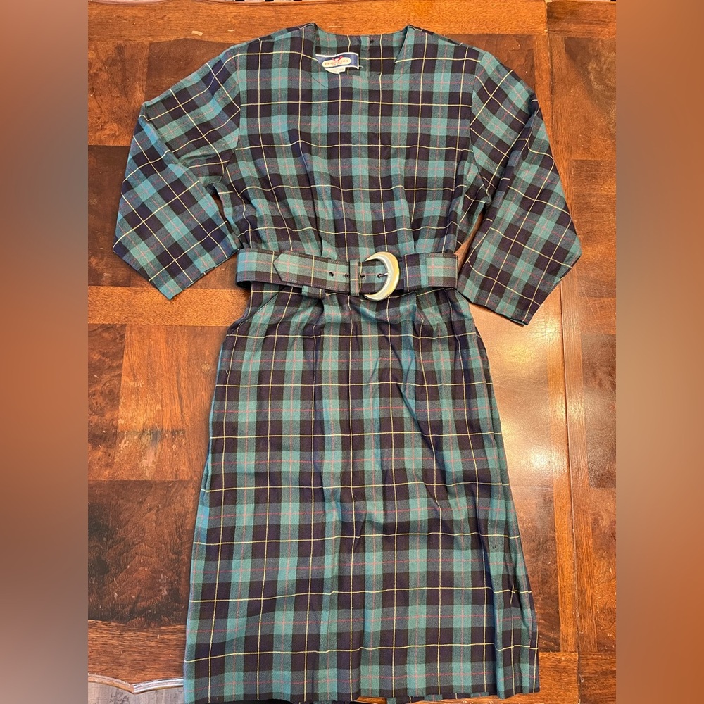 Vintage Princeton Club Green Plaid 80s Women’s Dress Size 10 Should Pads Pockets